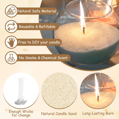 MECCANIXITY Pearled Sand Candles with 50 Pcs Wicks 21Oz / 600g Candle Beads Refillable Powder Sand Wax Making Kit for Thanksgiving Christmas Wedding Party DIY Home Crafts, Beige