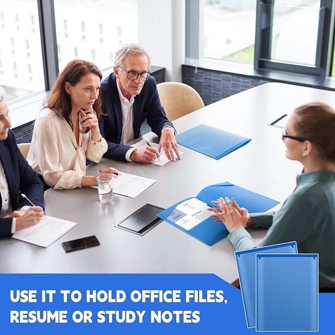 Henoyso 100 Pcs Plastic Folders with Clear Front Pockets Bulk Heavy Duty File Folders with 2 Pockets and Card Slot for Student Teacher Back to School Supplies Office Presentation (Blue)