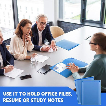 Henoyso 100 Pcs Plastic Folders with Clear Front Pockets Bulk Heavy Duty File Folders with 2 Pockets and Card Slot for Student Teacher Back to School Supplies Office Presentation (Blue)