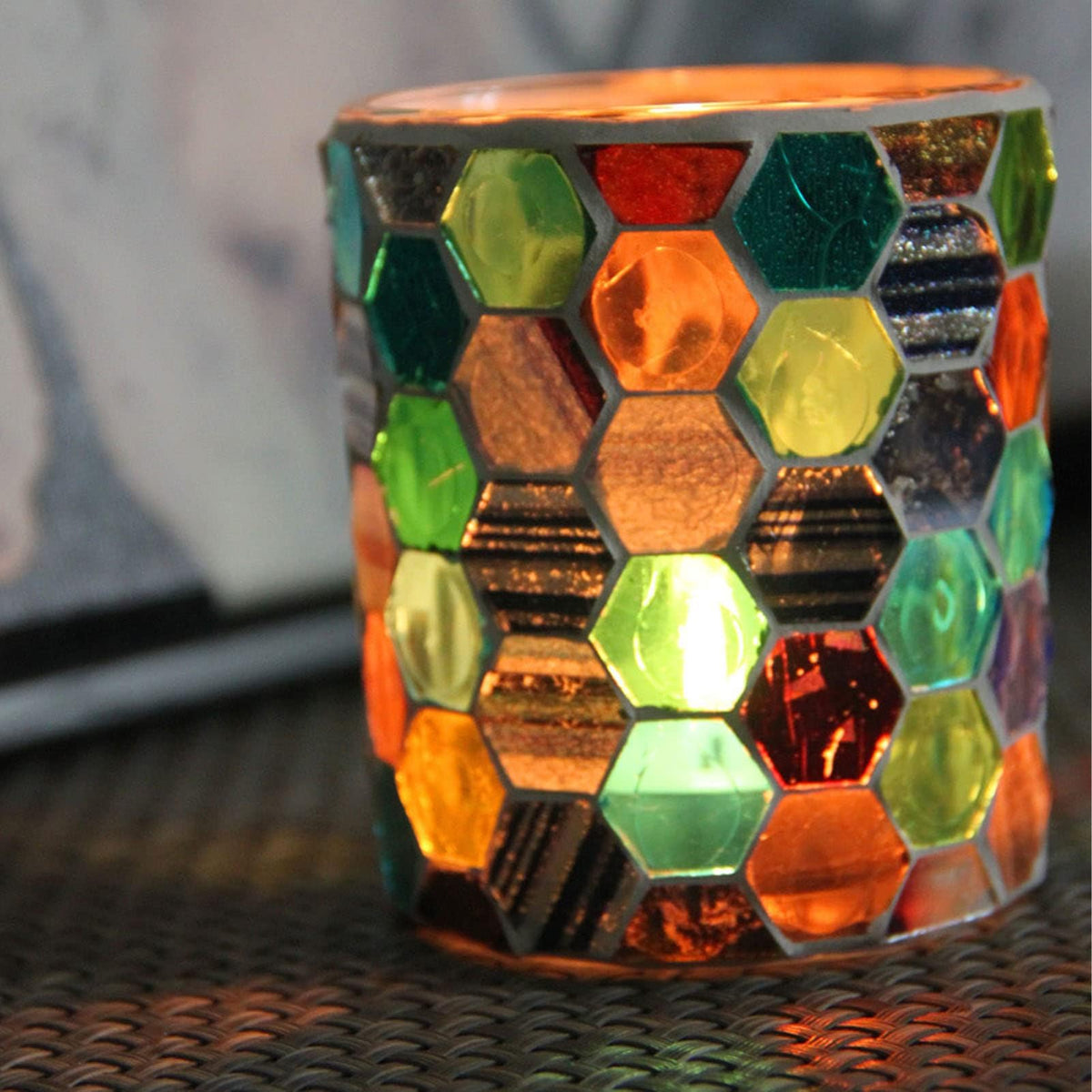 Votive Candle Holder, Glass Tealight Candle Holder with Mosaic Pattern Romantic for Essential Oil Diffuser, Table Centerpiece, Bath Decor