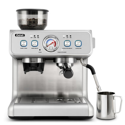 Gevi Dual Boiler Espresso Machine, Built-in Coffee Grinder, 58mm Commercial Portafilter, Professional Steam Wand, 31 Grind Levels, Stainless Steel Silver Home Barista Coffee Maker