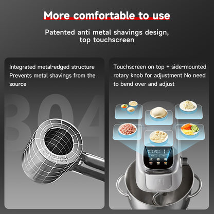 Hauswirt Stand Mixer 6QT XL Large, 4.5" LED Touch Screen Electric Household Stand Up Mixer, Full Metal Structure Standing Mixer 11-Speed, Dough Cake Bread Mixer – Silver