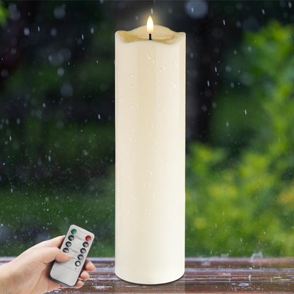AFINETH 4" x14" Outdoor Candles with Timer Waterproof Large Flickering Flameless Candles with Remote Plastic Tall Pillar Candles for Indoor Outdoor Use, Ivory 1Pack