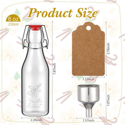 Reallnaive 12 Pack 8oz Vanilla Extract Bottles Swing Top Glass Bottles for Vanilla Extract Homemade Glass with Caps and Cotton Twines for Wedding Baby Shower Favors