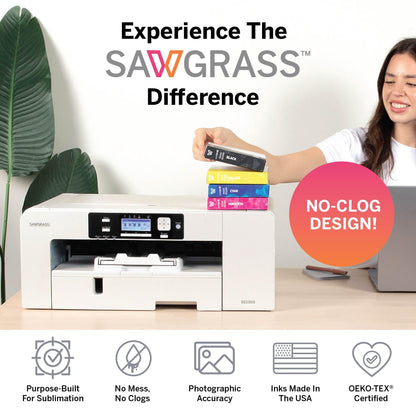 Sawgrass SG1000 Sublimation Printer Bundle | Professional Dye-Sublimation Printer with 31mL SubliJet UHD Inks & TruePix Paper | Prints Up to 11”x17” | Wi-Fi | Auto-Maintenance | Business-Ready
