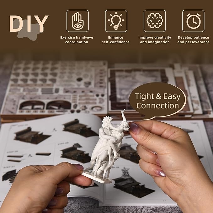 DIY Book Nook Library Kit Miniature Dollhouse Booknook Kit 3D Wooden Puzzle Bookend Bookshelf with LED Light for Teens and Adults (Bernini's Sculpture Workshop)