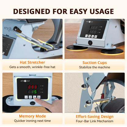 HTVRONT Hat Press Machine - Hat Press Heat Machine for Caps with 2 Platens & Caps Stretcher, Hat Heat Press Machine for Caps with Precise Temp&Timer Control for Heat Transfe Vinyl, Sublimation (Blue)
