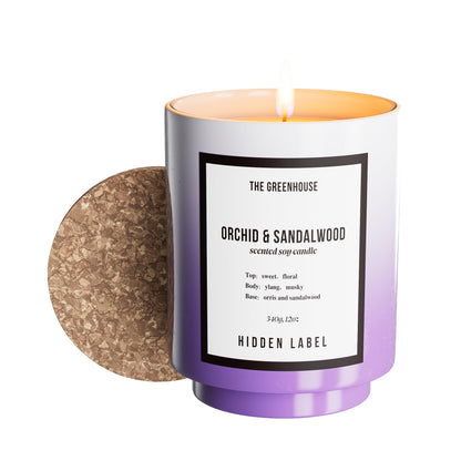 Hidden Label Orchid & Sandalwood Candle, 12oz Natural Soy Wax Non Toxic, 75H Long Lasting Aromatherapy Candle, Essential Oil Jar Candles for Home Scented, Pretty Stress Relief Meditation Gift for Her