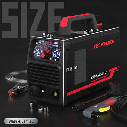 YESWELDER CUT-65DS PLUS Plasma Cutter, 65Amp 110V/220V Non-High Frequency Non-Touch Pilot Arc 4-In-1 Plate Cutting/Grid Cutting/Gouging/Marking Multifunctional Plasma Cutting Machine