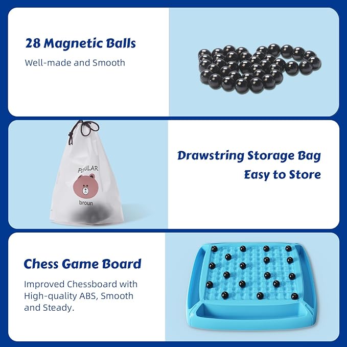 Magnet Game Magnet Chess Game for Kids 8-12 with 28pcs Magnetic Board Games for Kids and Adults Gifts for Boys &amp Girls 2-4 Players (Blue 28)