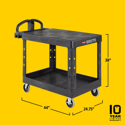 Rubbermaid Commercial Products 2-Shelf Utility/Service Cart, Medium, Flat Shelves, Ergonomic Handle, 500 lbs. Capacity, Ideal for Warehouse/Garage/Cleaning/Manufacturing