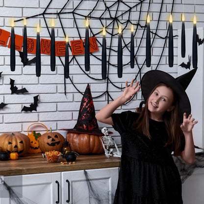 KunSwenn Black Floating Candles with Wand, Set of 22 Hanging Candles with Fishing Line, LED Flameless Halloween Taper Candle Battery Operated, Floating Halloween Decorations for Spooky Home Decor