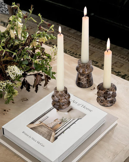 Vixdonos Marble Candle Holder Set of 3 Taper Candle Candlestick Mantle Candle Stand for Home Decor,Wedding,Party and Table Centerpieces(Brown)
