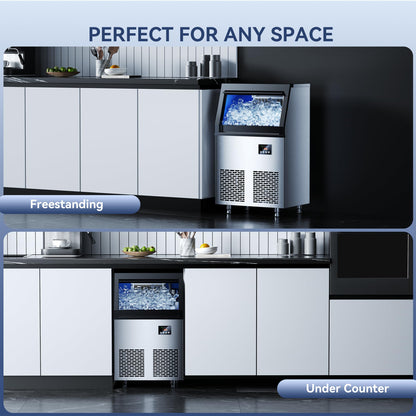 Coolski Commercial Ice Maker Machine, 100lbs/24H Ice Machine, 34lbs Storage, 45 Ice Cubes Ready in 6-15 Minutes, Freestanding Ice Maker for Bar, Home, Office, Restaurant