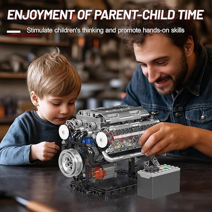 Mini V8 Engine Model Sets - 535 PCS DIY Building Toys Car Motor Kits That Runs - Gift Idea for Adults Boys Girls for Mechanic Engineering Construction