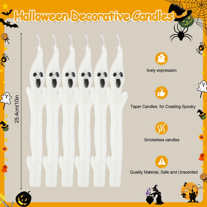 Conelist 6 Pack 10" Halloween Unscented Ghost Shaped Taper Candles Spooky Ghost Halloween Dinner Candles Home Table Decoration for Thanksgiving Autumn Festive Party Gift