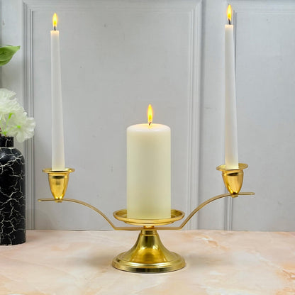 Hosley Gold Metal Unity Candle Holders for Wedding Ceremony Set. Unity Center with Two Taper Candle Holders