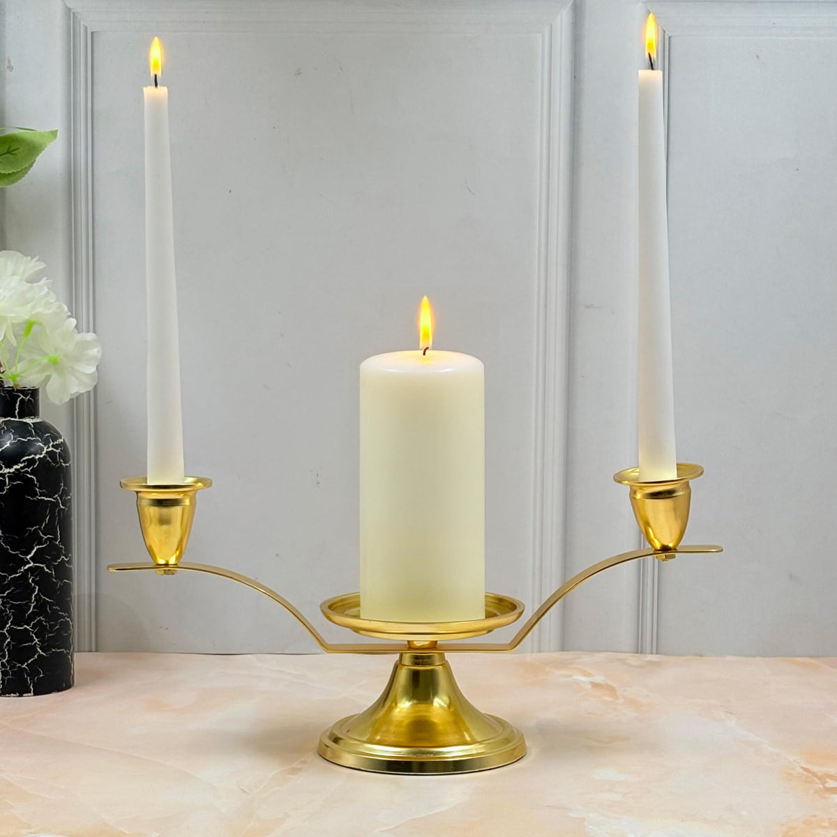 Hosley Gold Metal Unity Candle and Holder Set for Wedding, 11.50 Inch High Cream Wedding Unity Candle Set Includes 1 Pillar and 2 Taper Candles