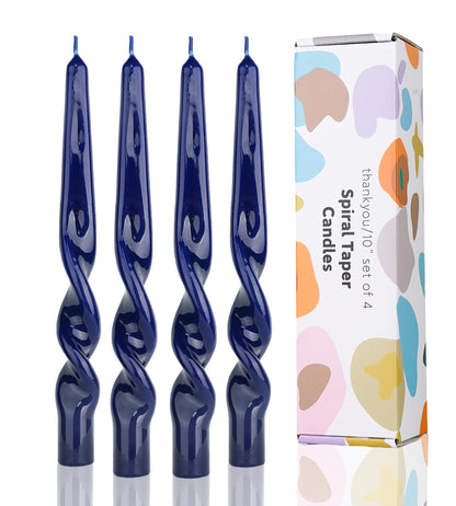 LPUSA Navy Spiral Taper Candles Twisted Candle Conical Stick Candles for Holiday Wedding Party Wax Unscented Dinner Candle Dripless,Christmas Gift10inch,4pcs(Navy-A)