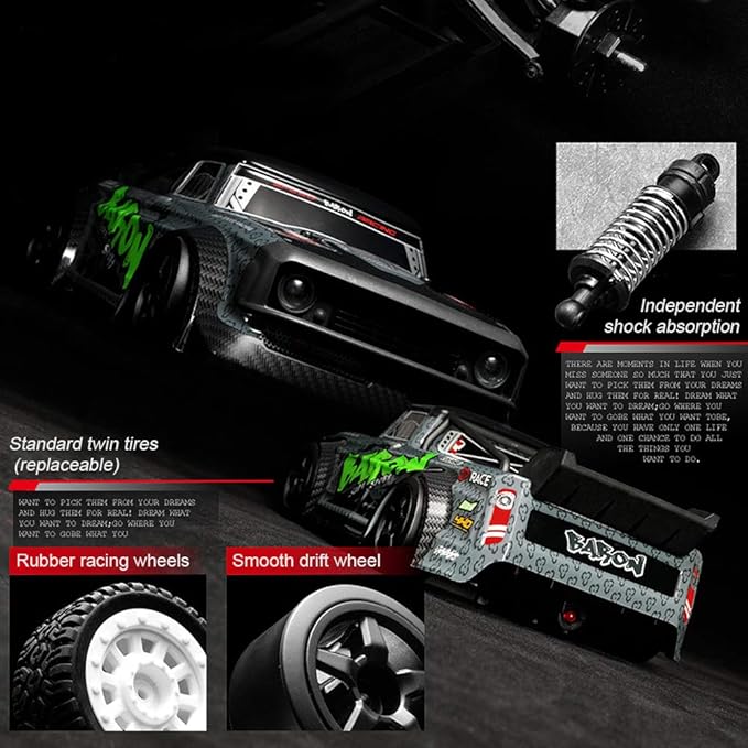 fisca 1/16 Remote Control High Speed Car 4WD RC Drifting Racing Cars Fast 20MPH Truck 2.4Ghz Off-Road 4X4 Buggy Car Speed &amp Steering Control Vehicle Toy with Lights for Kids and Adults