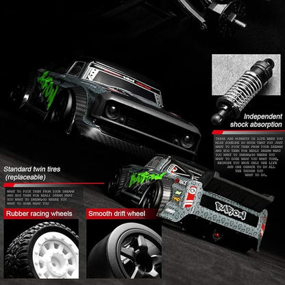 fisca 1/16 Remote Control High Speed Car 4WD RC Drifting Racing Cars Fast 20MPH Truck 2.4Ghz Off-Road 4X4 Buggy Car Speed &amp Steering Control Vehicle Toy with Lights for Kids and Adults