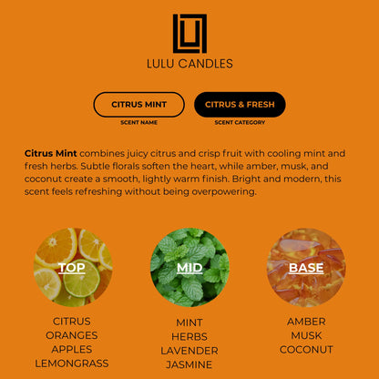 Lulu Candles | Citrus Mint | Smells Fresh & Citrusy | Luxury Scented Soy Jar Candle | Hand Poured in The USA | Highly Scented Long Lasting (9 Oz.)