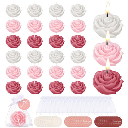 Treela 24 Set Flower Candles Wedding Favor for Guests Mini Dusty Pink Rose Shaped Tealight Candles for Return Gift Wedding Birthday Bridal Shower Housewarming Party