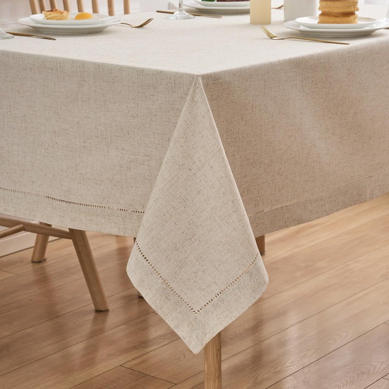 Zdolmy Natural Flax Linen Handmade Hemstitch Tablecloth 70" x 55"– Undyed Square Table Cover for Kitchen, Dining & Decoration, Ideal for Father's Day