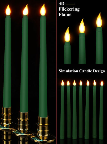 Funtery 48 Pcs Flameless LED Taper Candles Battery Operated Candles Bulk Realistic LED Candlesticks Flickering for Wedding Church Graduation Party Home Decor(Green,Classic Style)