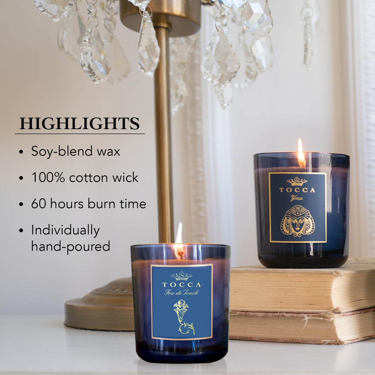 TOCCA Amalfi 10oz Candle - Grapefruit & Cucumber Scented, Hand Poured Soy-Wax Blend with 100% Cotton Wick, 60 Hour Burn Time