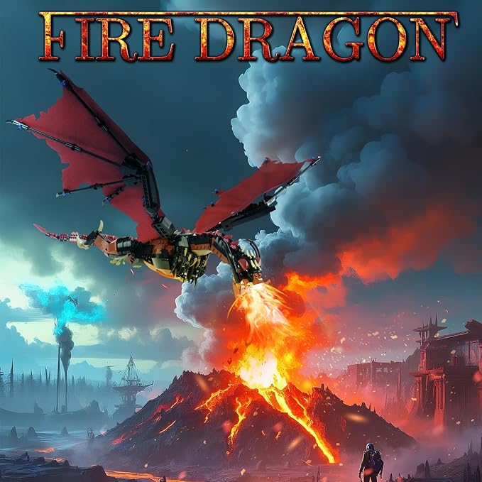 Ideas fire Dragon Building SetCompatible with Mainstream Brands Adults Collectible MOC Dragon Model STEM Toy for Fans Home DecorCreative Gift for Kids Boys &amp Girls 8-16 (1018 PCS)