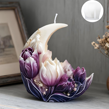 Wehous Moon Flower Candle Soap Mold, 3D Elegant Moon Tulip Silicone Molds for Epoxy Resin Concrete, Unique Floral Cake Chocolate Candle Soap Wax Clay Art Craft Mould DIY Wedding Party Decor