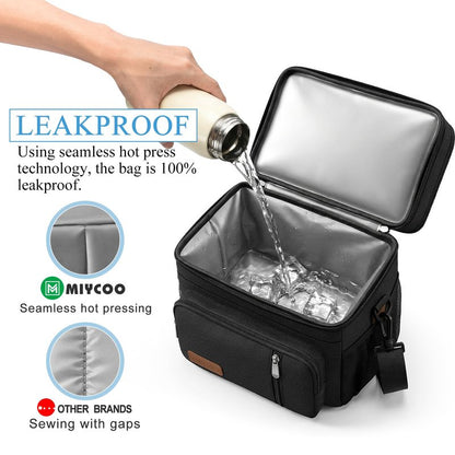 MIYCOO Lunch Bag & Lunch Box for Men Women, Double Deck Leakproof Insulated Soft Large Adult Camping Cooler bag for Work, Beach, Picnic, Travel (Black, 15L)