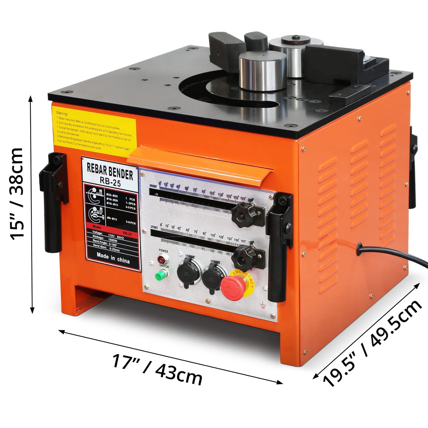 1600W Electric Rebar Bender Machine up to 1 inch with Our Electric Bender - Achieve 0-180° Angles, Operate with Convenient Foot Pedal Switch & Powerful Motor
