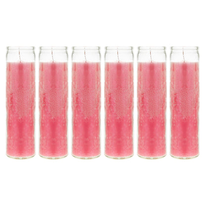 Mega Candles 6 pcs Unscented Pink 7 Day Glass Container Devotional Prayer Candles, Premium Wax Candle 2 Inch x 8 Inch, Sanctuary, Vigils, Prayers, Blessings, Religious, Memorials, Remembrance