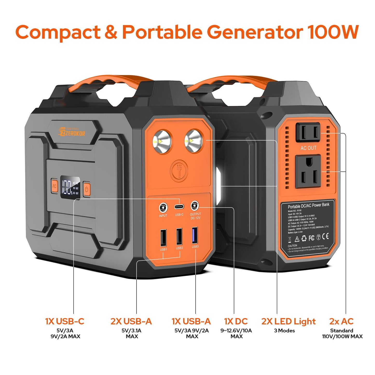 Portable Power Station with Foldable Solar Panel 30W Included, 110V 100W AC Outlet Portable Solar Power Pack Generator with Panels, Camping Solar Power Bank for Laptop Smart Device RV Outdoor Backup