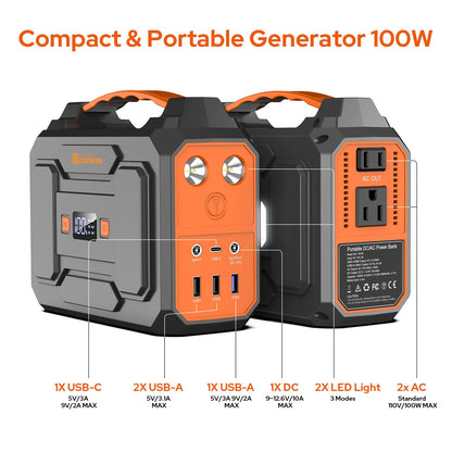 Portable Power Station with Foldable Solar Panel 30W Included, 110V 100W AC Outlet Portable Solar Power Pack Generator with Panels, Camping Solar Power Bank for Laptop Smart Device RV Outdoor Backup