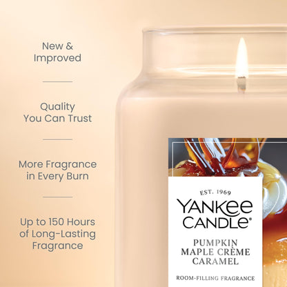 Yankee Candle Pumpkin Maple Crème Caramel, Scented Candle, 22oz Large Jar with up to 150 Hour Burn Time, Giftable