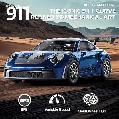 1/43 Scale RC Drift Car Mini 911 RC Model Car 2.4GHz 4WD RC Alloy Vehicles with Gyro &amp LED Lights for Adults Hobby Toys (Blue)