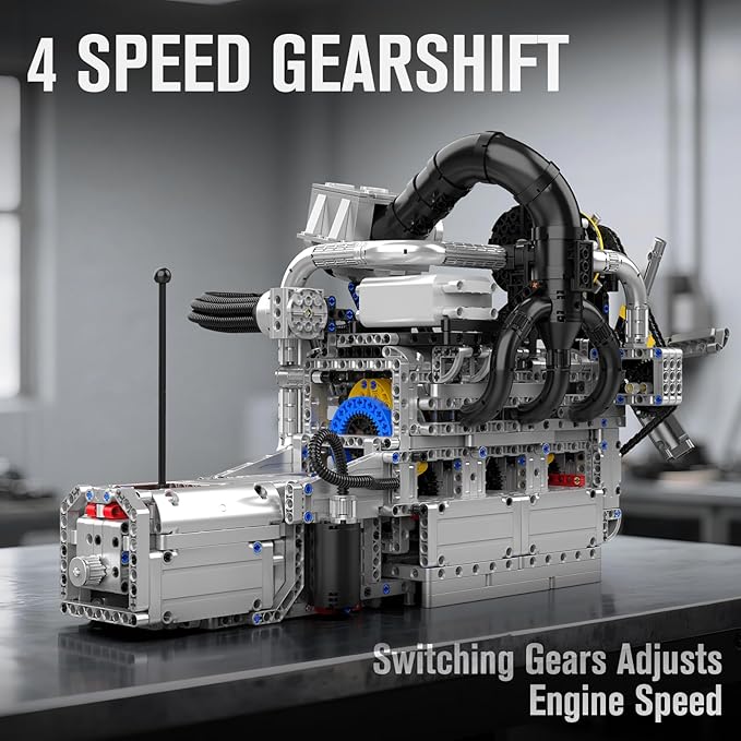 Mould King 10214 Engine Model kit That Runs Build Your Own Cars 4-Speed Transmission Engine That Works Engineering Kit for Display Collection STEM Kit Gift for Adults 14+ Teens/Adult (2177 Pcs)