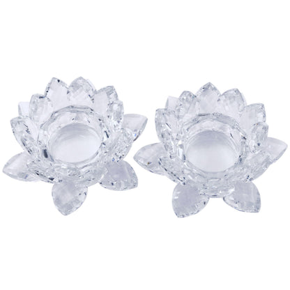 Aixita Crystal Lotus Flower Tealight Candle Holder Set of 2, Clear Glass Candlestick Holders, Pillar Votive Candle Holders for Table Centerpiece, Home Décor, Party, Wedding, Dinning