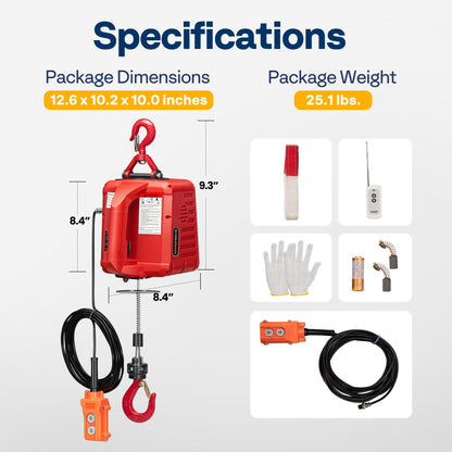 VIVOHOME 3-in-1 Electric Hoist, Powerful 110V Portable Winch with 1540Lbs Loading Capacity with SPECSTAR Hand Chain Hoist 1 Ton 2200 Lbs Capacity 10 Feet with 2 Heavy Duty Hooks