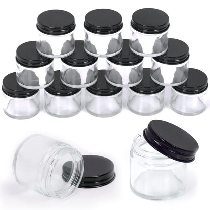 Swpeet 15 Packs 2 oz - 60ML Transparent Glass Jar with Black Lid Assortment Kit, Round Containers Cosmetic Glass Jars with Lids Travel Jars Cosmetic Containers for Cream, Lotion