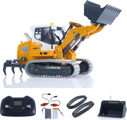 TOUCAN RC HOBBY 1/50 RC Electric Lifting Tracked Loader LR636 2.4G Construction Vehicle Metal Bucket Tracks Ripper RTR Model Light Sound Battery for Adult