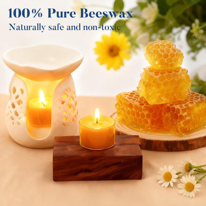 Crenovo Tea Lights Beeswax 48 Pack, 8-Hour 100% Pure Bees Wax Tealight Candles, Smokeless Unscented Votive Cup Candles for Home Spa Meditation Relaxation