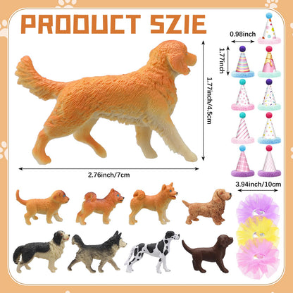Weysat 27 Pcs Dog Cake Topper Animals Figures Birthday Party Decorations with Mini Hat with Pom Poms Puppy Dog Figure Cupcake Toppers Decoration with Mini Skirt and Hat for Puppy Animals Themed Party