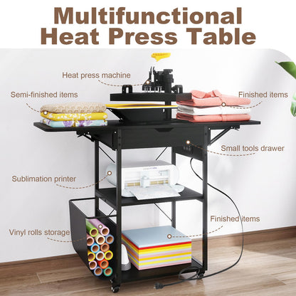 PUNCIA Foldable Heat Press Table with Drawers - Heavy Duty Heat Press Stand with Wheels for Easy Mobility Collapsible Heavy Duty Workbench for Sublimation, T-Shirts and Caps Heat Transfer Project