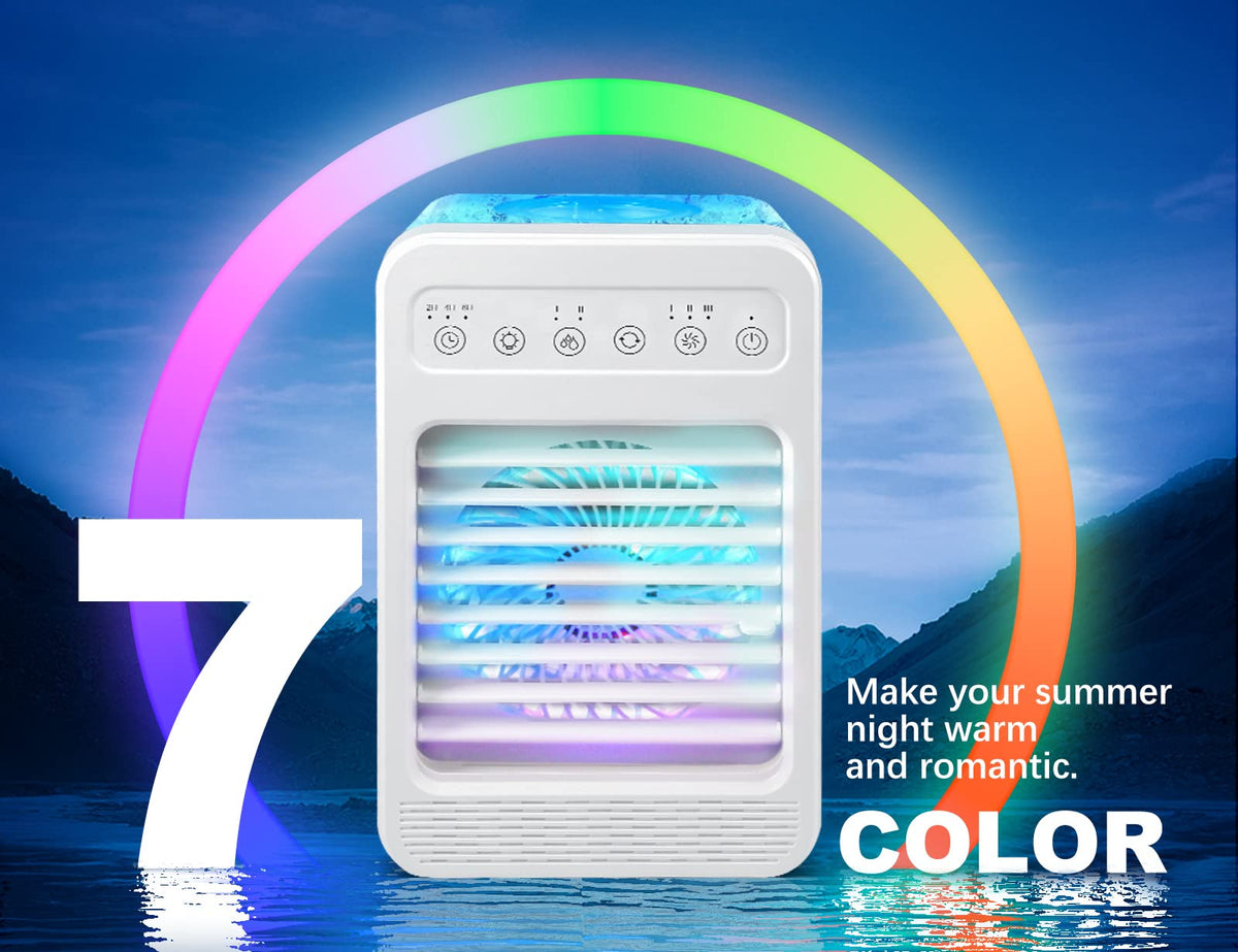 Portable Air Conditioners, Personal Air Cooler Humidifier with 4 Speeds, 7 Colors Light, 600ML Water Tank, Mini Personal Air Conditioner Fan, USB Quiet Air Cooler for Home, Office, Bedroom
