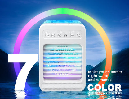 Portable Air Conditioners, Personal Air Cooler Humidifier with 4 Speeds, 7 Colors Light, 600ML Water Tank, Mini Personal Air Conditioner Fan, USB Quiet Air Cooler for Home, Office, Bedroom