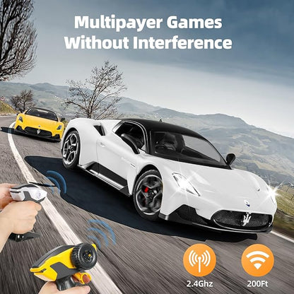 MIEBELY Maserati Remote Control Car Openable Door 1:12 Scale Rc Toy Car 7.4V 900mAh Licensed 12Km/h Fast Rc Cars with Led Light 2.4Ghz Model Car for Adults Boys Girls Birthday Ideas Gift (White)